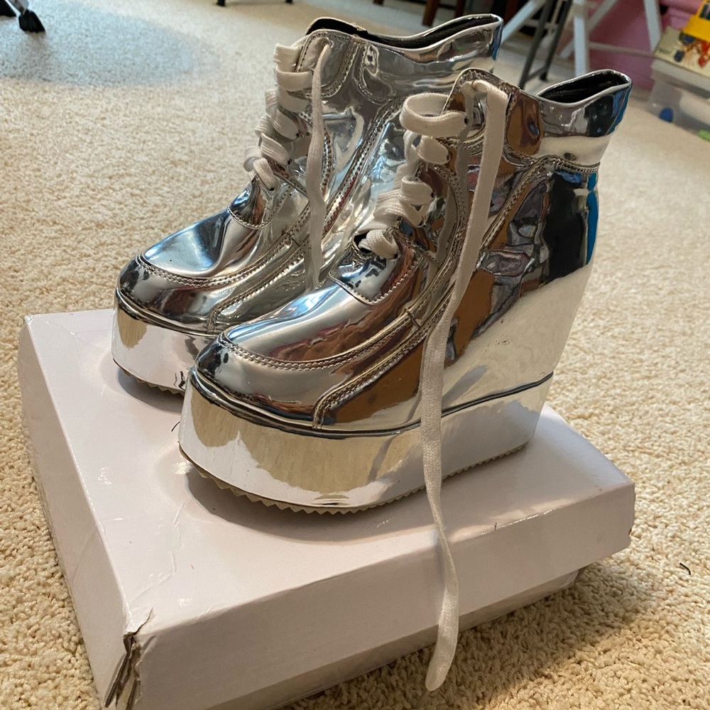 Silver Platform Rave Wedges